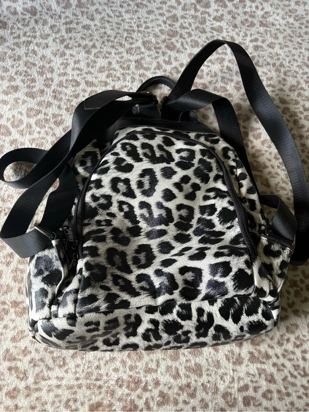 Black & White Leopard Print Leather Backpack